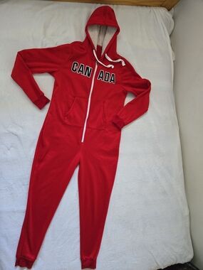 Canada Red One-Piece Hoodie Jumpsuit